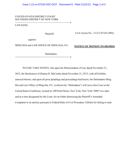 Case 1:12-Cv-07103-VEC-DCF Document 9 Filed 11/21/12 Page 1 of 2