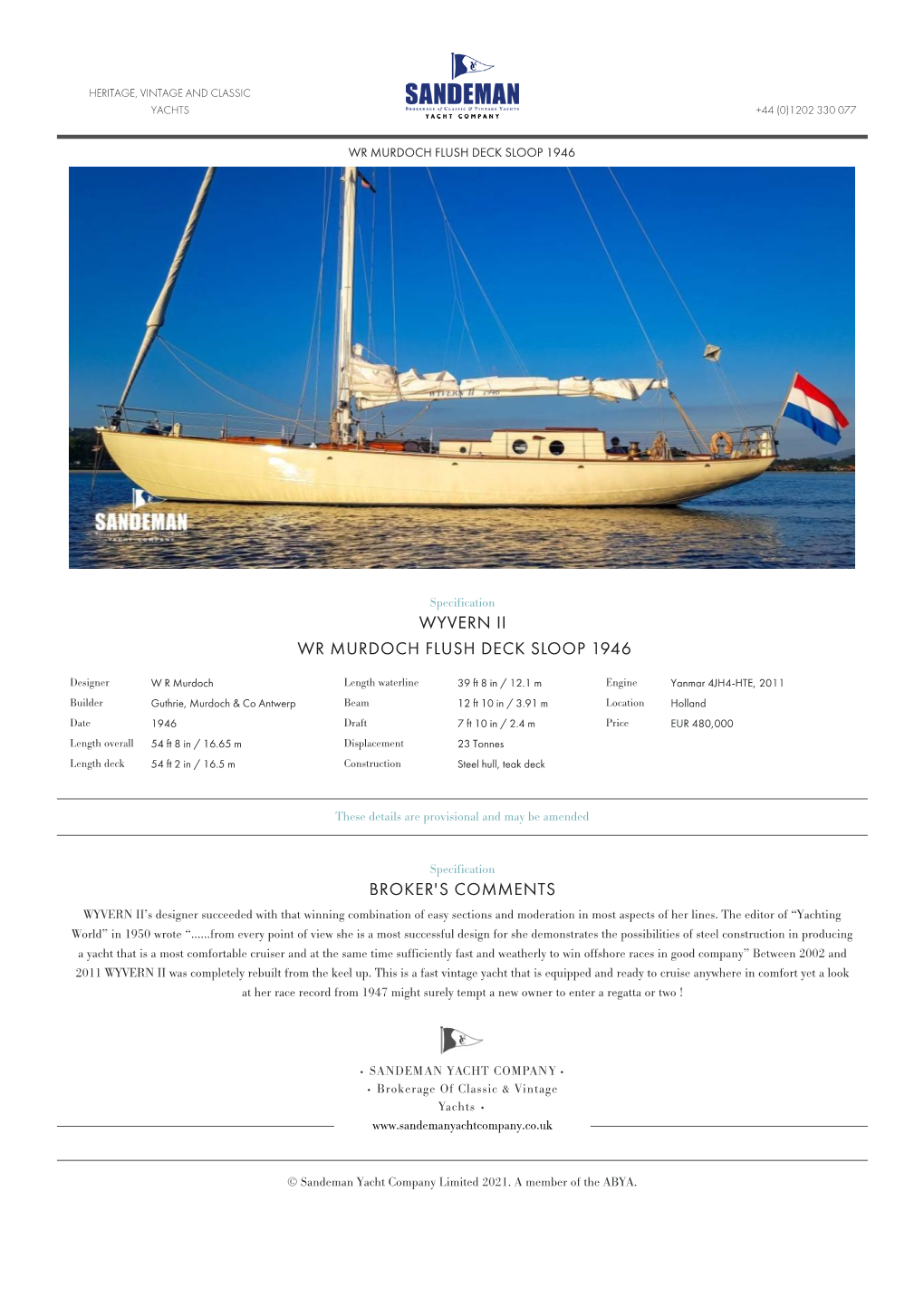 Wr Murdoch Flush Deck Sloop 1946