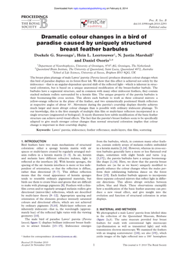 Dramatic Colour Changes in a Bird of Paradise Caused by Uniquely Structured Breast Feather Barbules Doekele G
