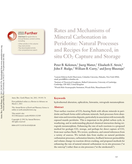 Rates and Mechanisms of Mineral Carbonation in Peridotite: Natural Processes and Recipes for Enhanced, in Situ CO2 Capture and Storage