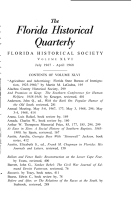 Florida Historical Quarterly Volume Xlvi July 1967 Number 1