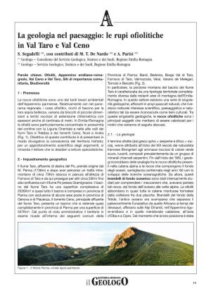La Geologia Nel Paesaggio: Le Rupi Ofiolitiche in Val Taro E Val Ceno S