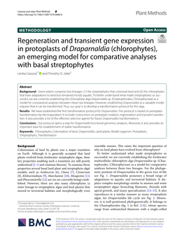 Chlorophytes), an Emerging Model for Comparative Analyses with Basal Streptophytes Lenka Caisová1* and Timothy O