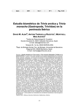 Estudio Biométrico De Trivia Arctica Y Trivia Monacha (Gastropoda, Triviidae) En La Península Ibérica