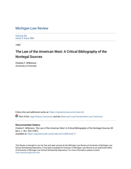 The Law of the American West: a Critical Bibliography of the Nonlegal Sources
