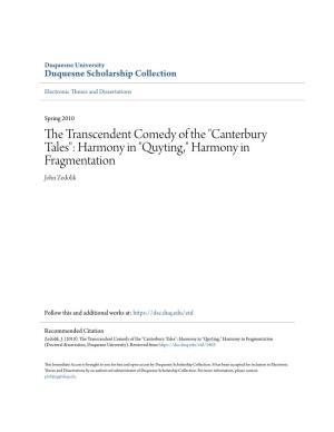 Canterbury Tales": Harmony in "Quyting," Harmony in Fragmentation John Zedolik