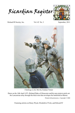 Featuring Articles on Henry Wyatt, Elizabeth of York, and Edward IV Inside Cover