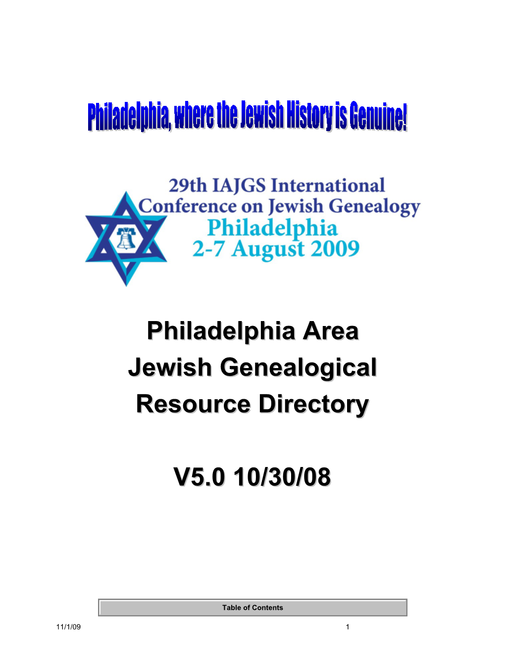 Philadelphia Area Jewish Genealogical Resource Directory