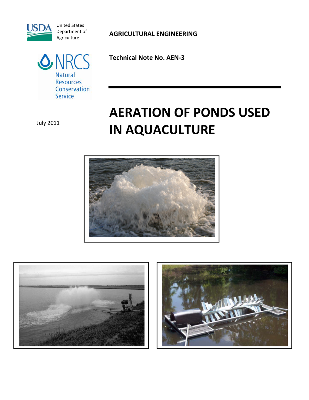 Aeration of Ponds Used in Aquaculture