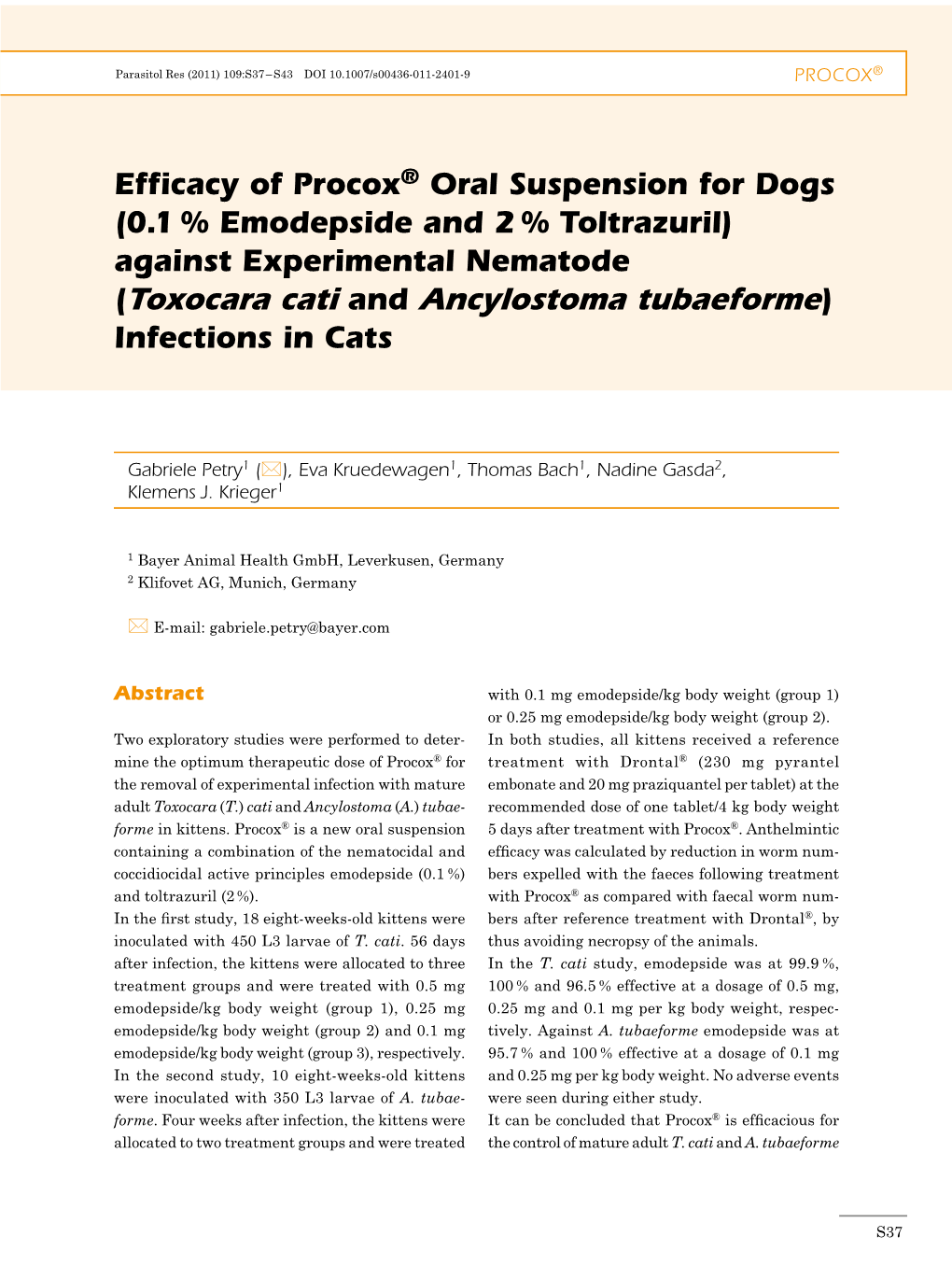 (Toxocara Cati and Ancylostoma Tubaeforme) Infections in Cats