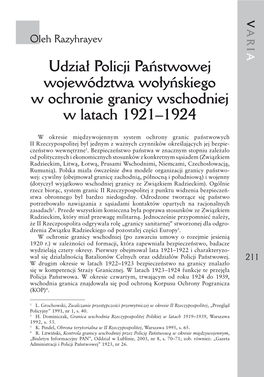 Udział Policji Państwowej Województwa Wołyńskiego W Ochronie Granicy Wschodniej W Latach 1921–1924