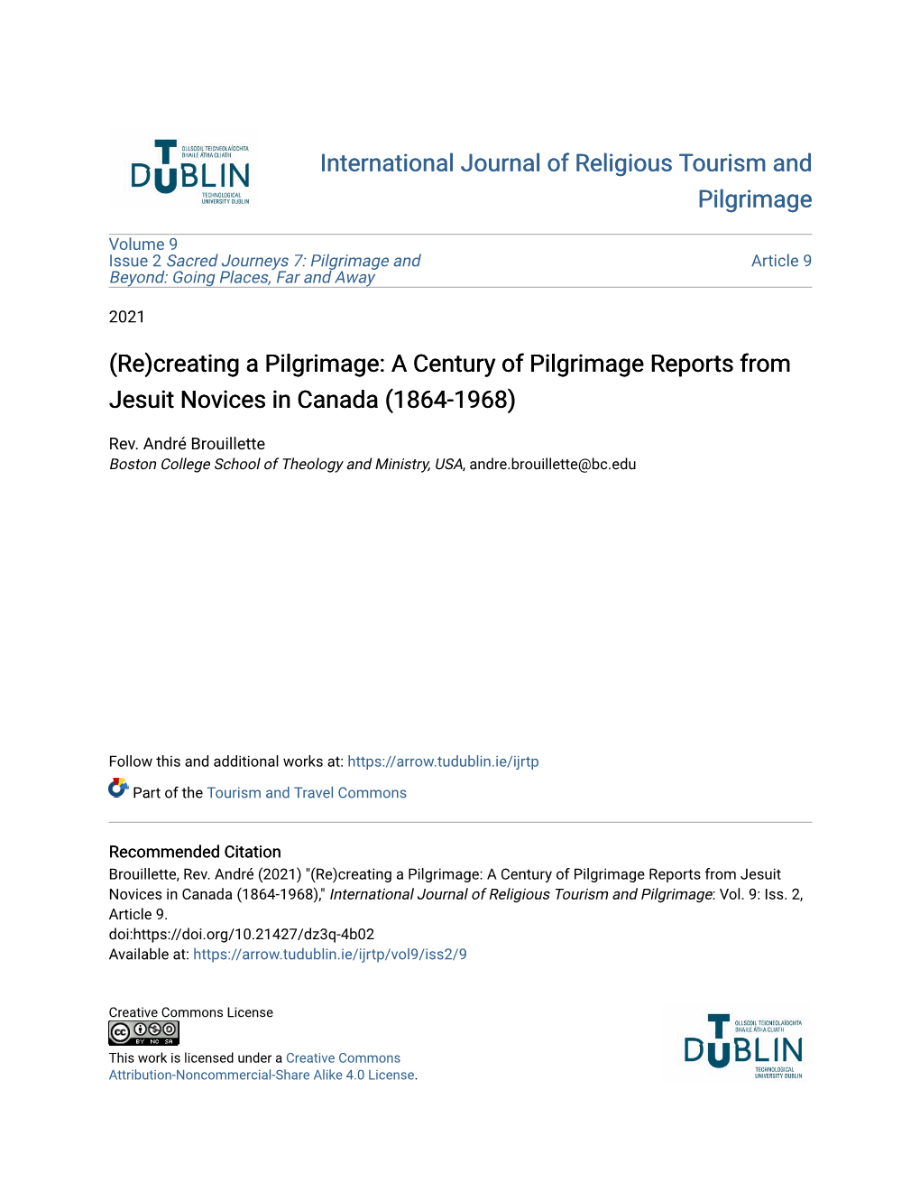A Century of Pilgrimage Reports from Jesuit Novices in Canada (1864-1968)