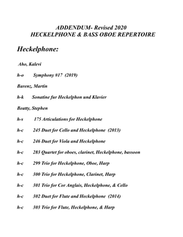 To Heckelphone / Bass Oboe Repertoire