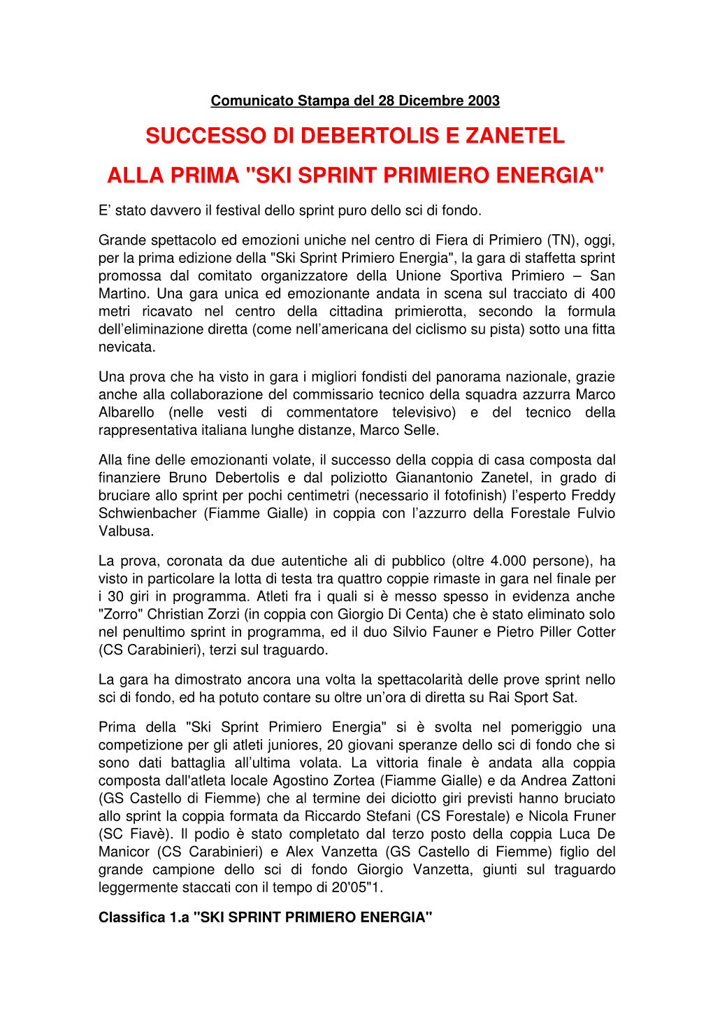 Ski Sprint Primiero Energia