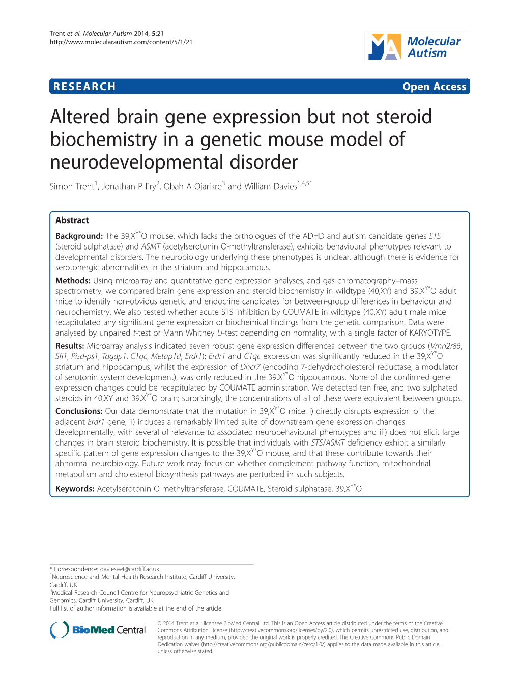 Altered Brain Gene Expression but Not Steroid Biochemistry in a Genetic
