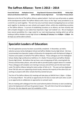 Term 1 2013 – 2014 Specialist Leaders of Education