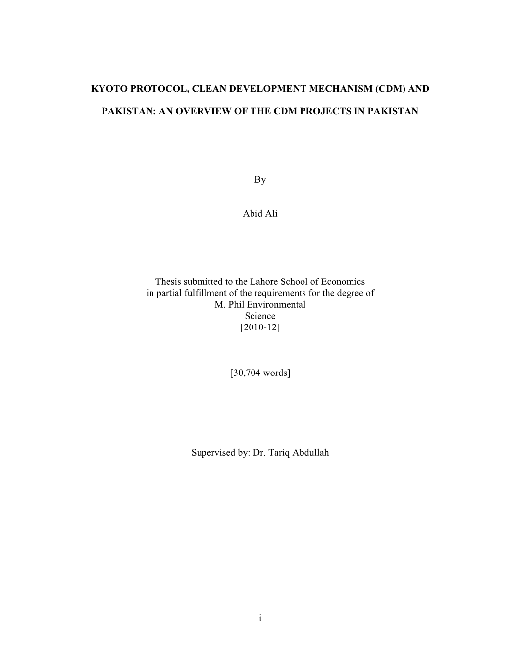 I KYOTO PROTOCOL, CLEAN DEVELOPMENT MECHANISM (CDM