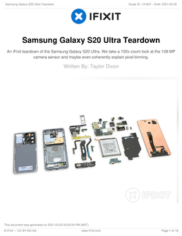 Samsung Galaxy S20 Ultra Teardown Guide ID: 131607 - Draft: 2021-03-25