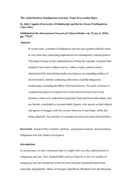 The Celebritization of Indigenous Activism: Tame Iti As Media Figure by Julie Cupples (University of Edinburgh) and Kevin Glynn (Northumbria University)