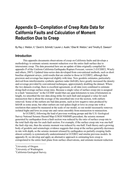 Appendix D—Compilation of Creep Rate Data for California Faults and Calculation of Moment Reduction Due to Creep