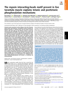 The Myosin Interacting-Heads Motif Present in Live Tarantula Muscle Explains Tetanic and Posttetanic INAUGURAL ARTICLE Phosphorylation Mechanisms