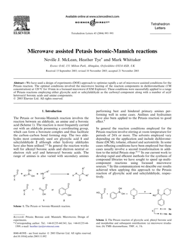 Microwave Assisted Petasis Boronic-Mannich Reactions Neville J