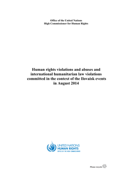Human Rights Violations and Abuses and International Humanitarian Law Violations Committed in the Context of the Ilovaisk Events in August 2014