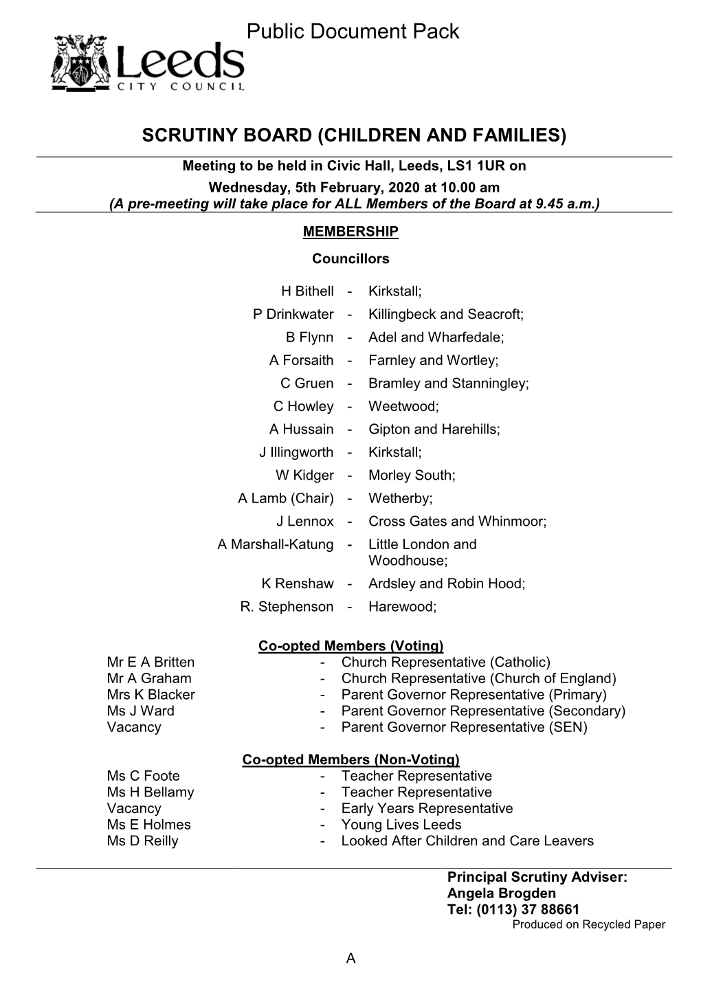 Agenda Document for Scrutiny Board (Children and Families)