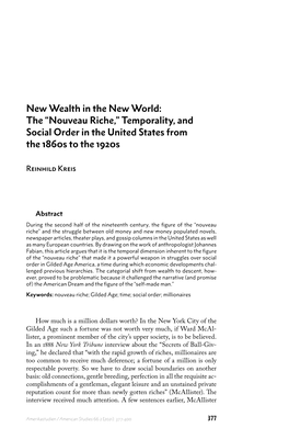“Nouveau Riche,” Temporality, and Social Order in the United States from the 1860S to the 1920S
