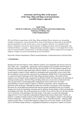 Astronomy and Feng Shui in the Project of the Tang, Ming and Qing Royal Mausoleums: a Satellite Imagery Approach