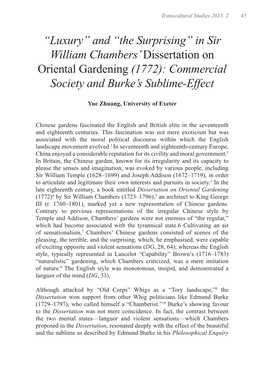In Sir William Chambers’ Dissertation on Oriental Gardening (1772): Commercial Society and Burke’S Sublime-Effect
