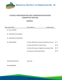 Council Remuneration and Compensation Review Committee Meeting Agenda