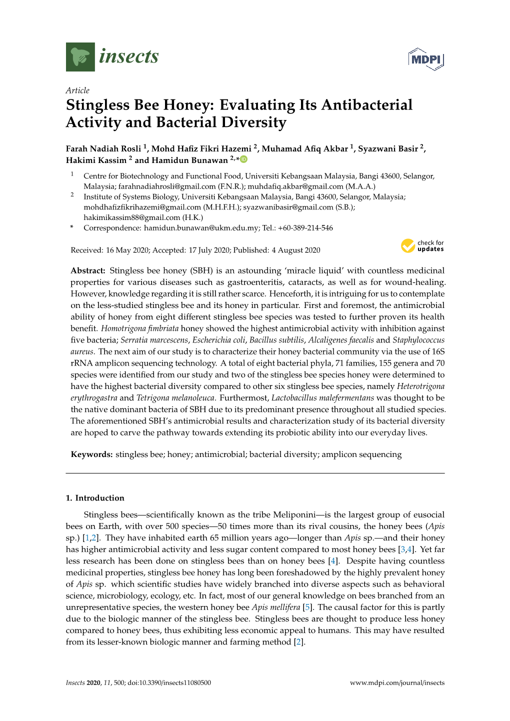 Stingless Bee Honey: Evaluating Its Antibacterial Activity and Bacterial Diversity