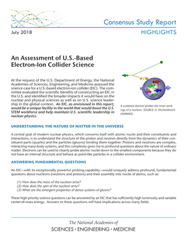 Report Highlights Was Prepared by the Board on Physics and Astronomy (BPA) Based on the Report an Assessment of U.S.-Based Electron-Ion Collider Science (2018)