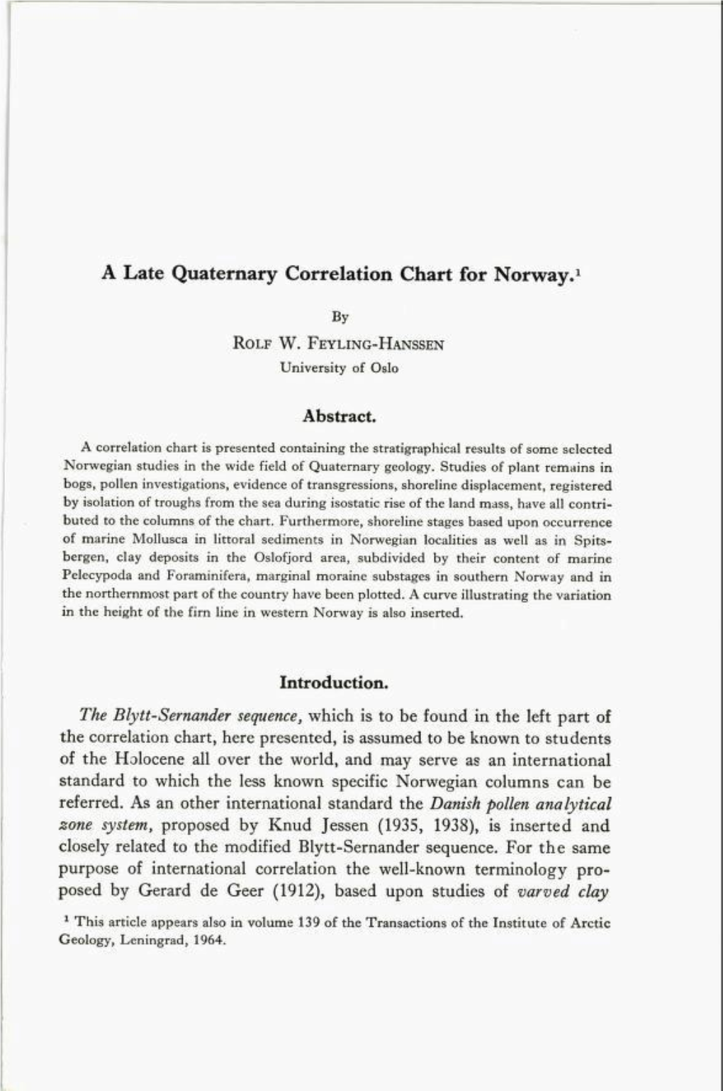 A Late Quaternary Correlation Chart for Norway.1 by Rolf W