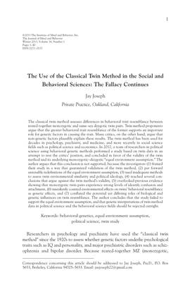 The Use of the Classical Twin Method in the Social and Behavioral Sciences