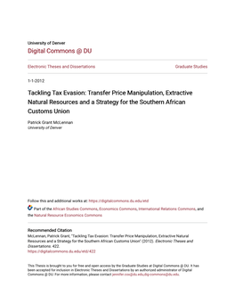 Tackling Tax Evasion: Transfer Price Manipulation, Extractive Natural Resources and a Strategy for the Southern African Customs Union