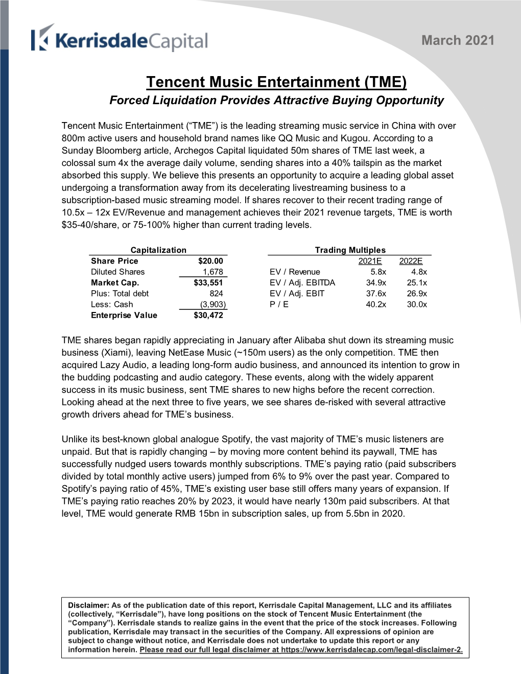 Tencent Music Entertainment (TME) Forced Liquidation Provides Attractive Buying Opportunity