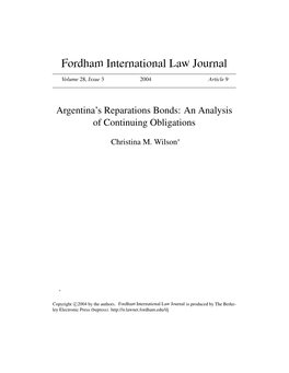 Argentina's Reparations Bonds: an Analysis of Continuing Obligations