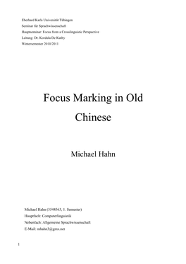 Focus in Old Chinese Is Far Too Fragmentary to Warrant