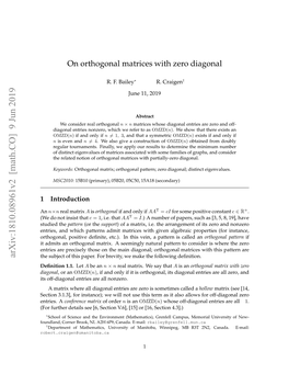 On Orthogonal Matrices with Zero Diagonal