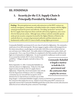 III. FINDINGS 1. Security for the U.S. Supply Chain Is Principally Provided by Warlords