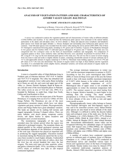 Analysis of Vegetation Pattern and Soil Characterstics of Astore Valley Gilgit- Baltistan