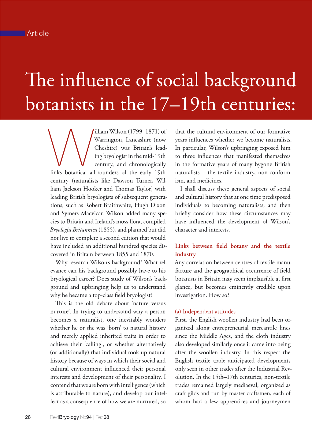 On the Eme William W the Influence of Social Background Botanists in The