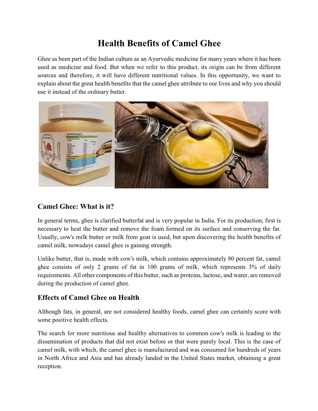 Health Benefits of Camel Ghee