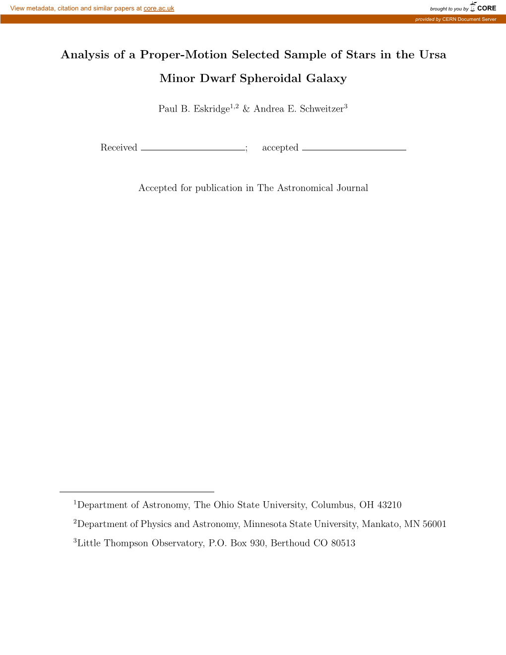 Analysis of a Proper-Motion Selected Sample of Stars in the Ursa Minor Dwarf Spheroidal Galaxy