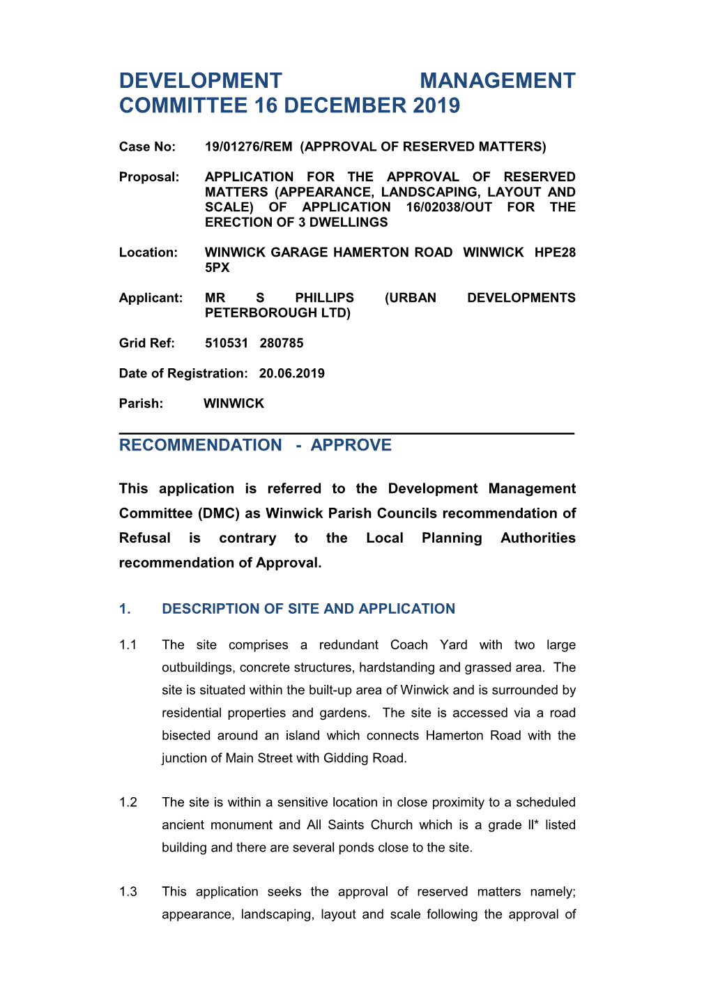 Development Management Committee 16 December 2019