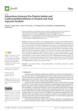 Interactions Between Pea Protein Isolate and Carboxymethylcellulose in Neutral and Acidaqueous Systems