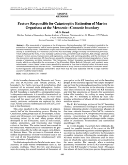 Factors Responsible for Catastrophic Extinction of Marine Organisms at the Mesozoic–Cenozoic Boundary M