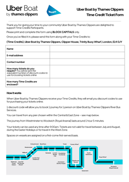Uber Boat by Thames Clippers Time Credit Ticket Form